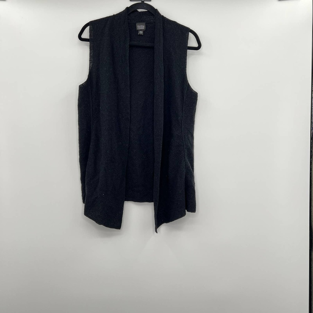 Eileen Fisher Black Wool Drape Vest Large